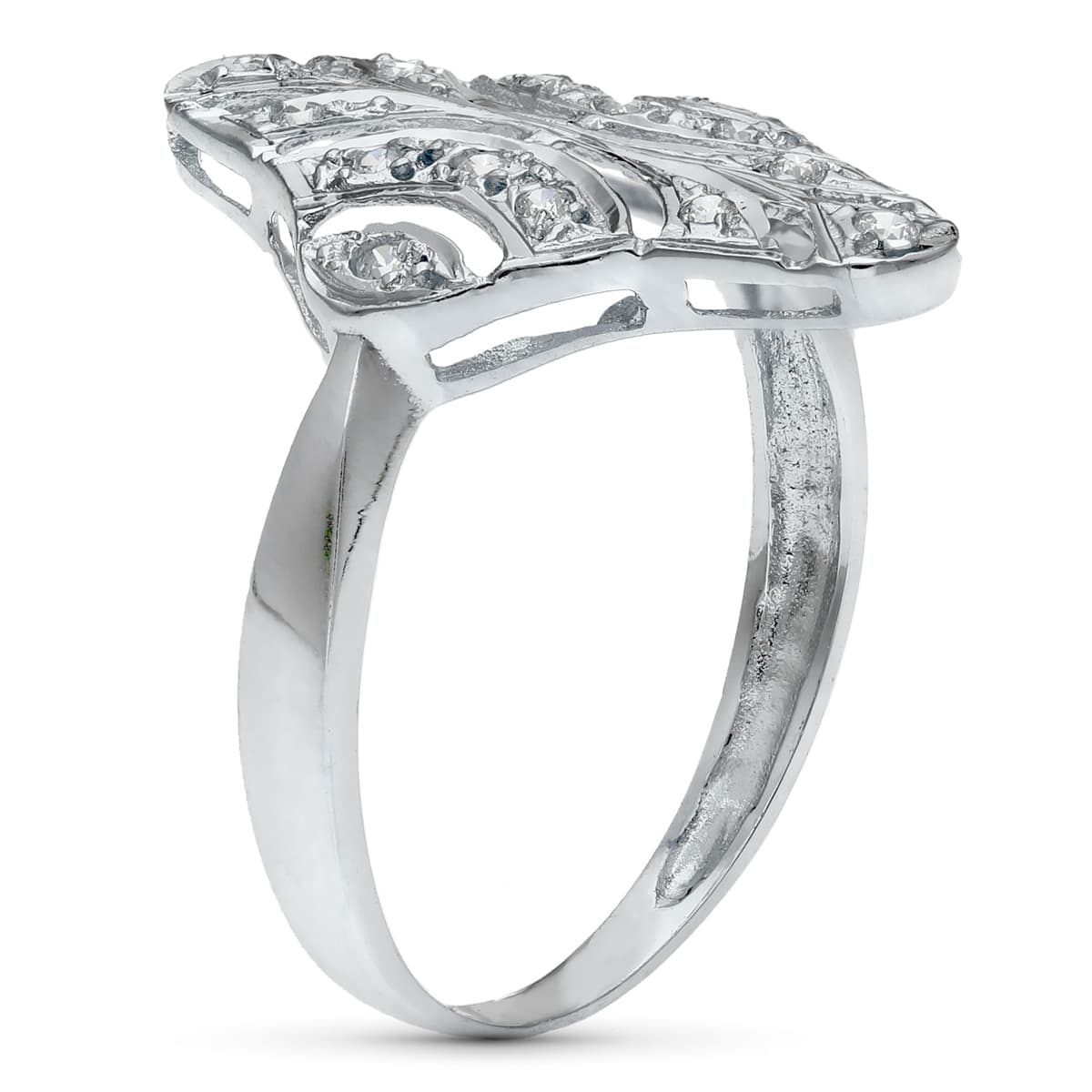 18K SORTIJA ORO BLANCO MOTIVO LANZADERA 20X15 MM CON CIRCONITAS. ANCHO: 20 MM