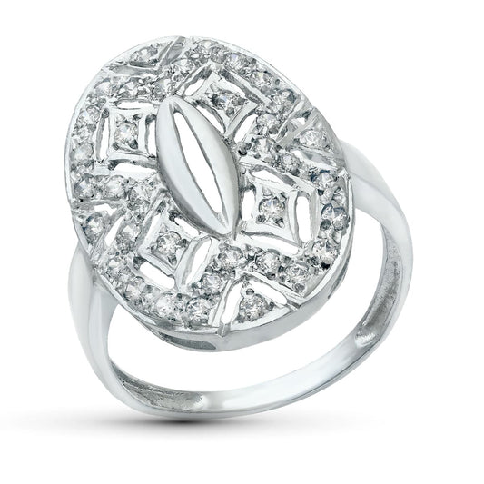 18K SORTIJA ORO BLANCO MOTIVO LANZADERA 23X15 MM CON CIRCONITAS. ANCHO: 23 MM