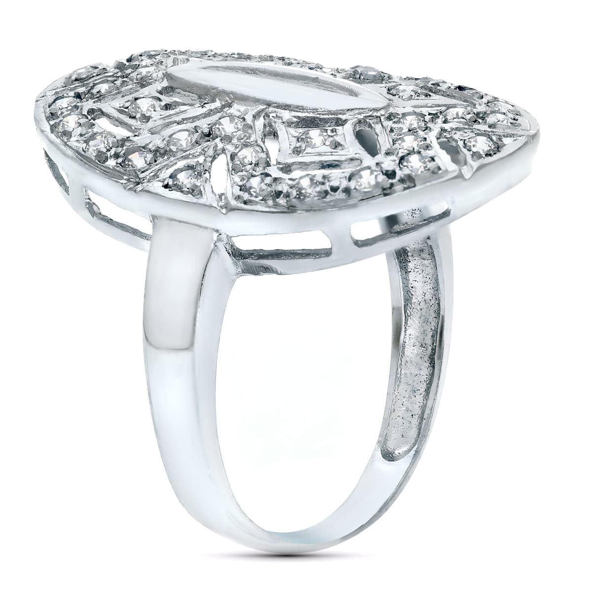 18K SORTIJA ORO BLANCO MOTIVO LANZADERA 23X15 MM CON CIRCONITAS. ANCHO: 23 MM