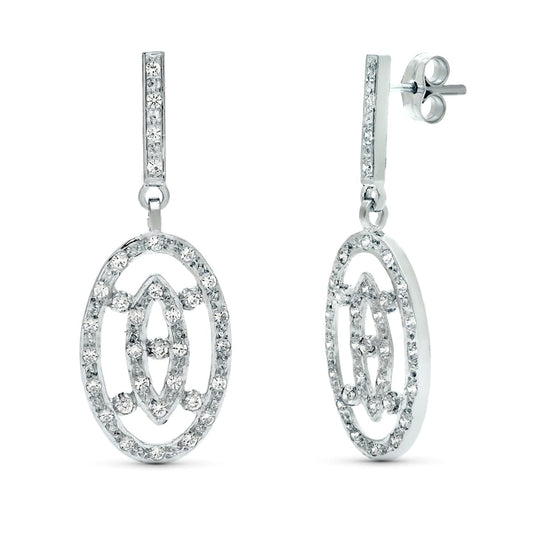 18K PENDIENTES DOS CUERPOS ORO BLANCO JUEGO NOVIA 38X14 MM PRESION