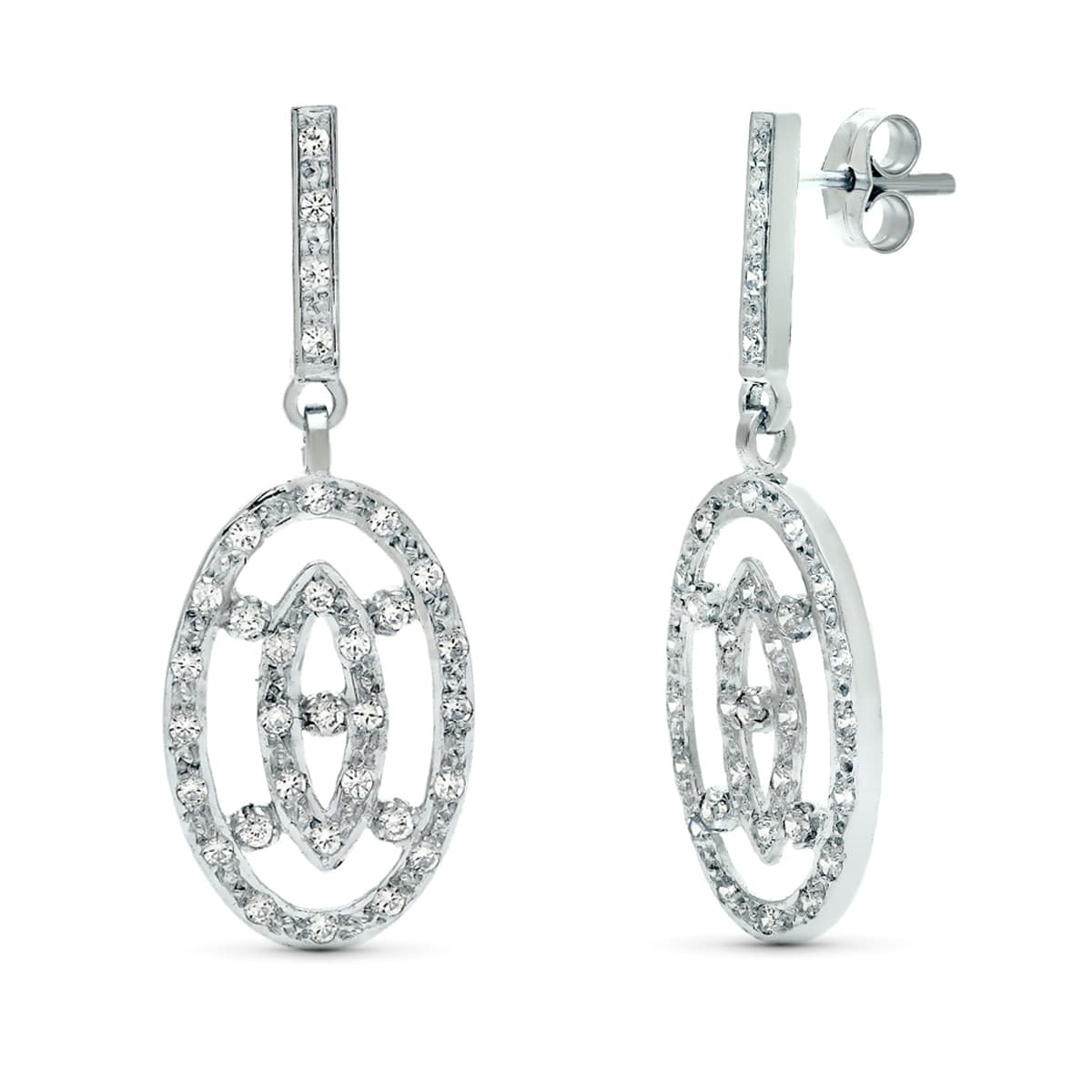 Pendientes Dos Cuerpos Juego Novia 38 x 14 mm presión de oro blanco 18K