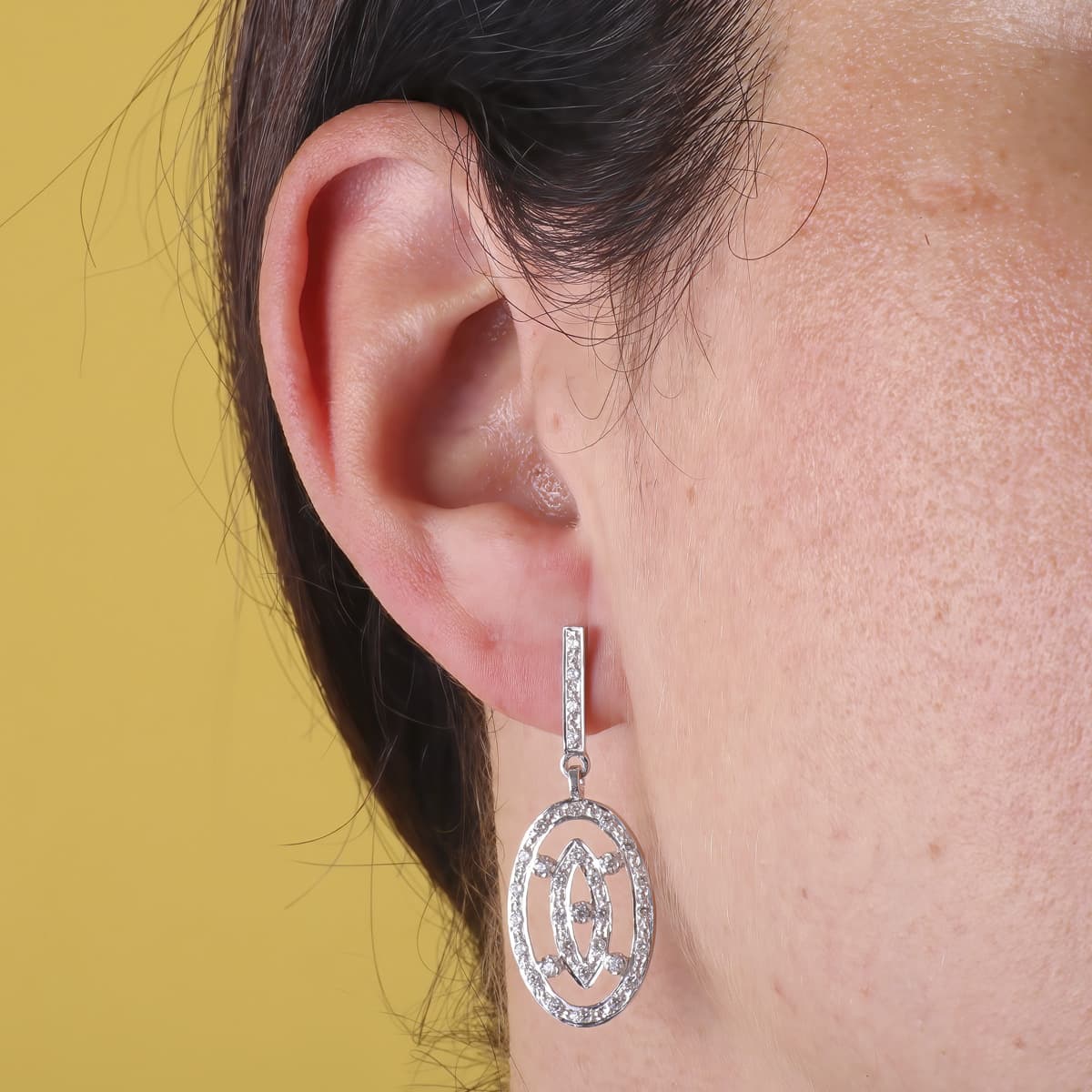 Pendientes Dos Cuerpos Juego Novia 38 x 14 mm presión de oro blanco 18K
