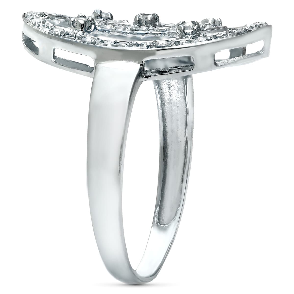 Sortija Motivo Lanzadera 21 x 14 mm con Circonitas. Ancho: 21 mm de oro blanco 18K