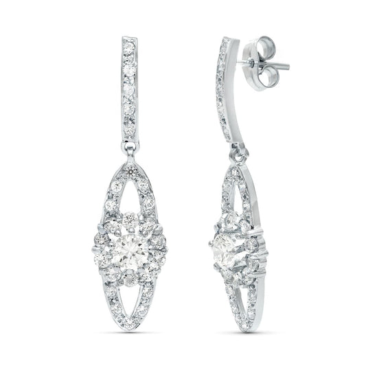 18K PENDIENTES ORO BLANCO JUEGO NOVIA CIRCONITA 35X9 MM PRESION