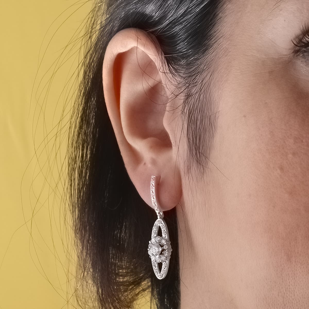 Pendientes Juego Novia Circonita 35 x 9 mm presión de oro blanco 18K