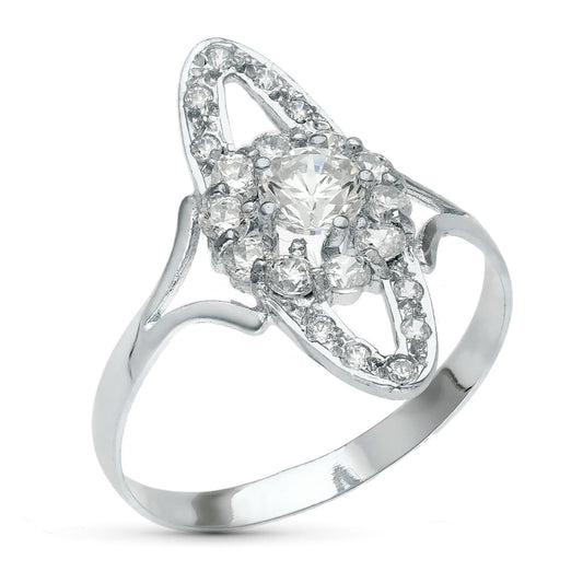 18K SORTIJA ORO BLANCO MOTIVO CALADO 20X9 MM CON CIRCONITAS. ANCHO: 20 MM