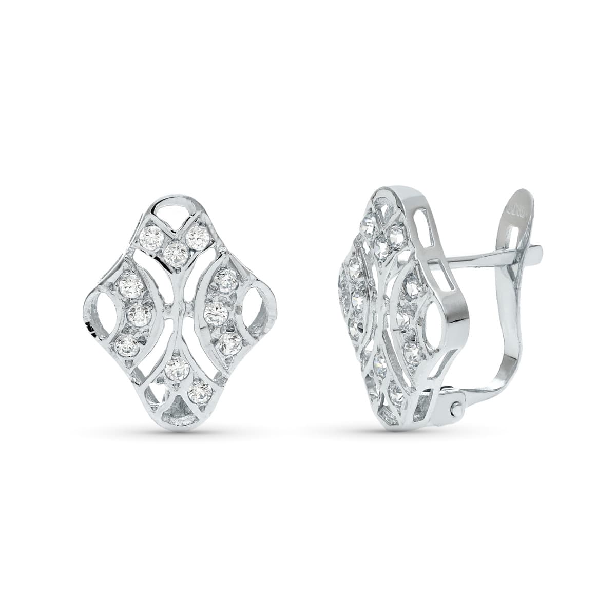 18K PENDIENTES ORO BLANCO JUEGO NOVIA CIRCONITA 15X10 MM CIERRE CATALAN