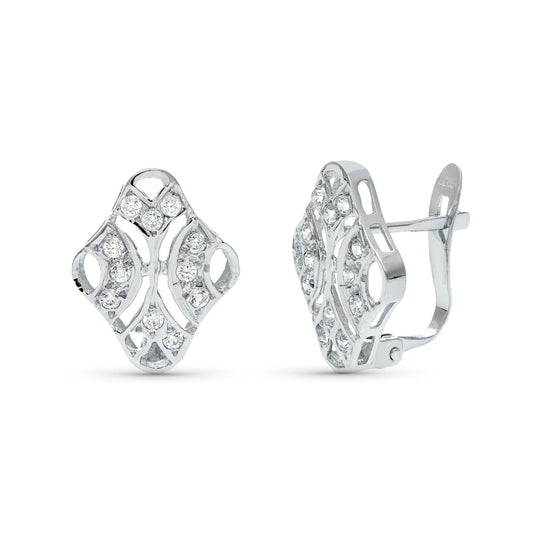 18K PENDIENTES ORO BLANCO JUEGO NOVIA CIRCONITA 15X10 MM CIERRE CATALAN