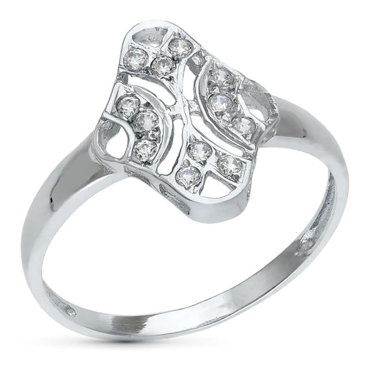 18K SORTIJA ORO BLANCO MOTIVO CALADO ROMBO 15X10 MM CON CIRCONITAS. ANCHO: 15 MM