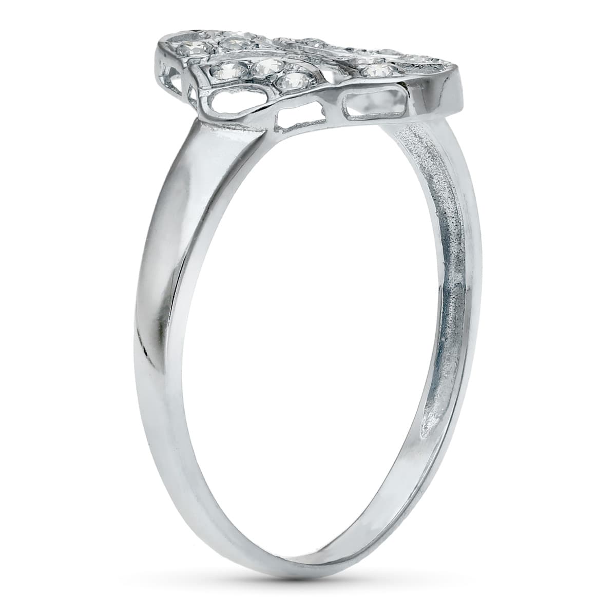 18K SORTIJA ORO BLANCO MOTIVO CALADO ROMBO 15X10 MM CON CIRCONITAS. ANCHO: 15 MM