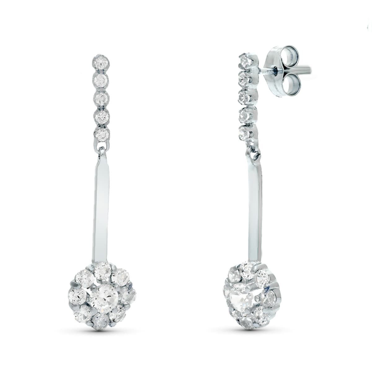 18K PENDIENTES ORO BLANCO DOS CUERPOS JUEGO DE NOVIAS CIRCONITA 33X6 MM CIERRE PRESION