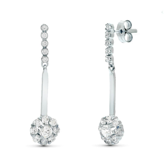 18K PENDIENTES ORO BLANCO DOS CUERPOS JUEGO DE NOVIAS CIRCONITA 33X6 MM CIERRE PRESION