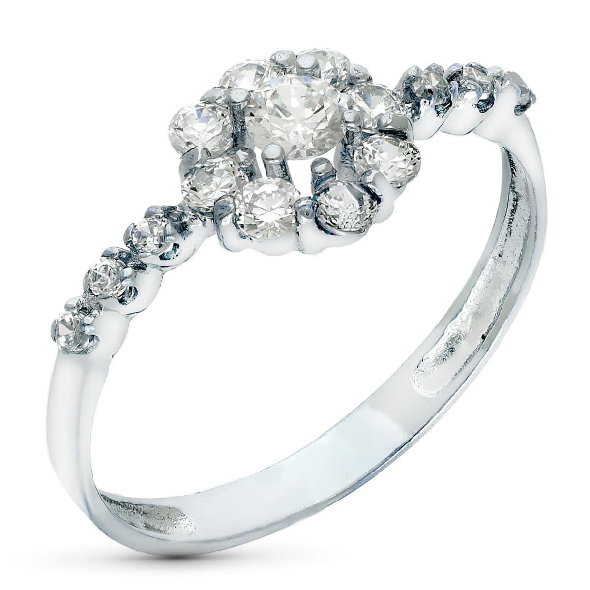 Sortija Cuajo con Circonitas. Ancho: 8 mm de oro blanco 18K