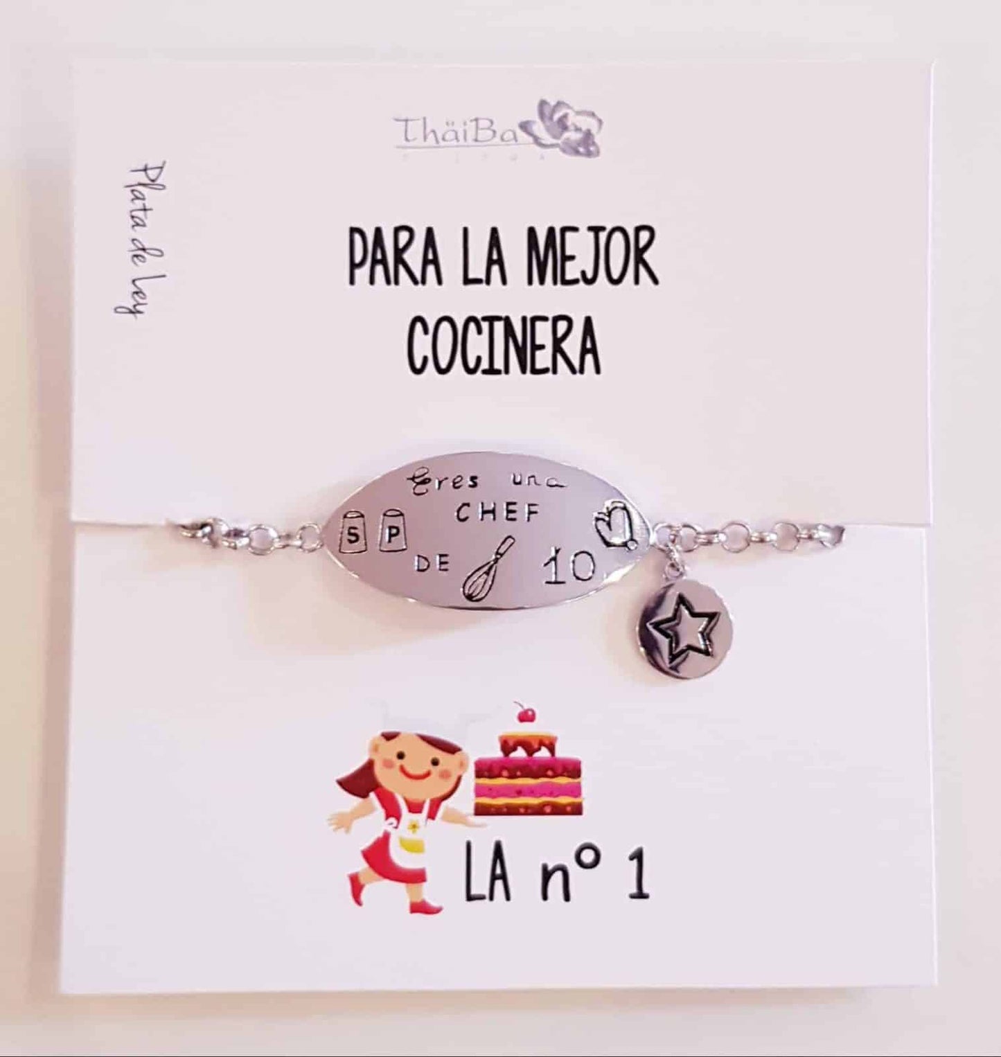 Pulsera cocinera de plata de ley