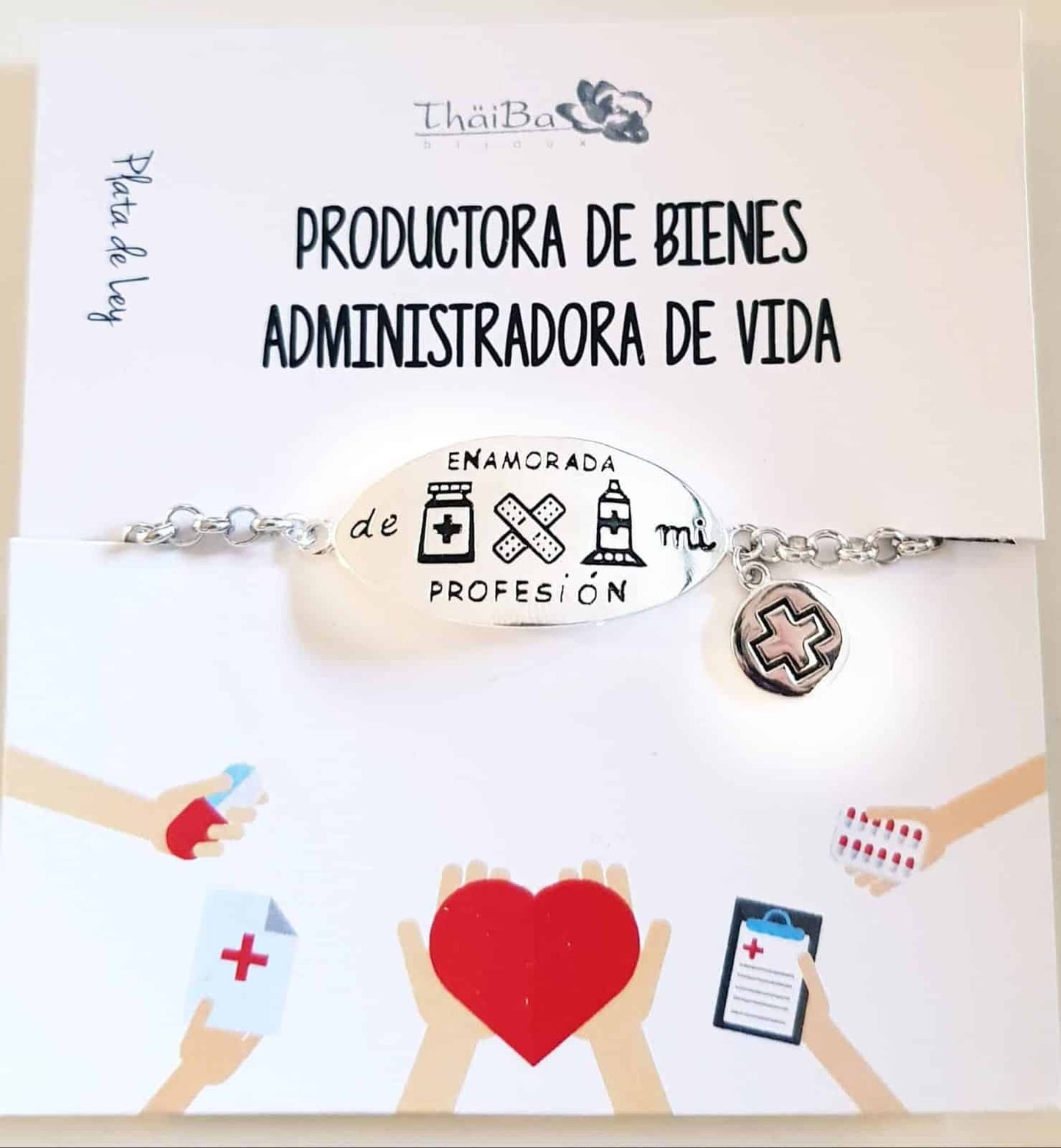 Pulsera MÈDICA ,ENFERMERA O FARMACÉUTICA ( PULSERA DE LA SANITARIA ) de plata de ley