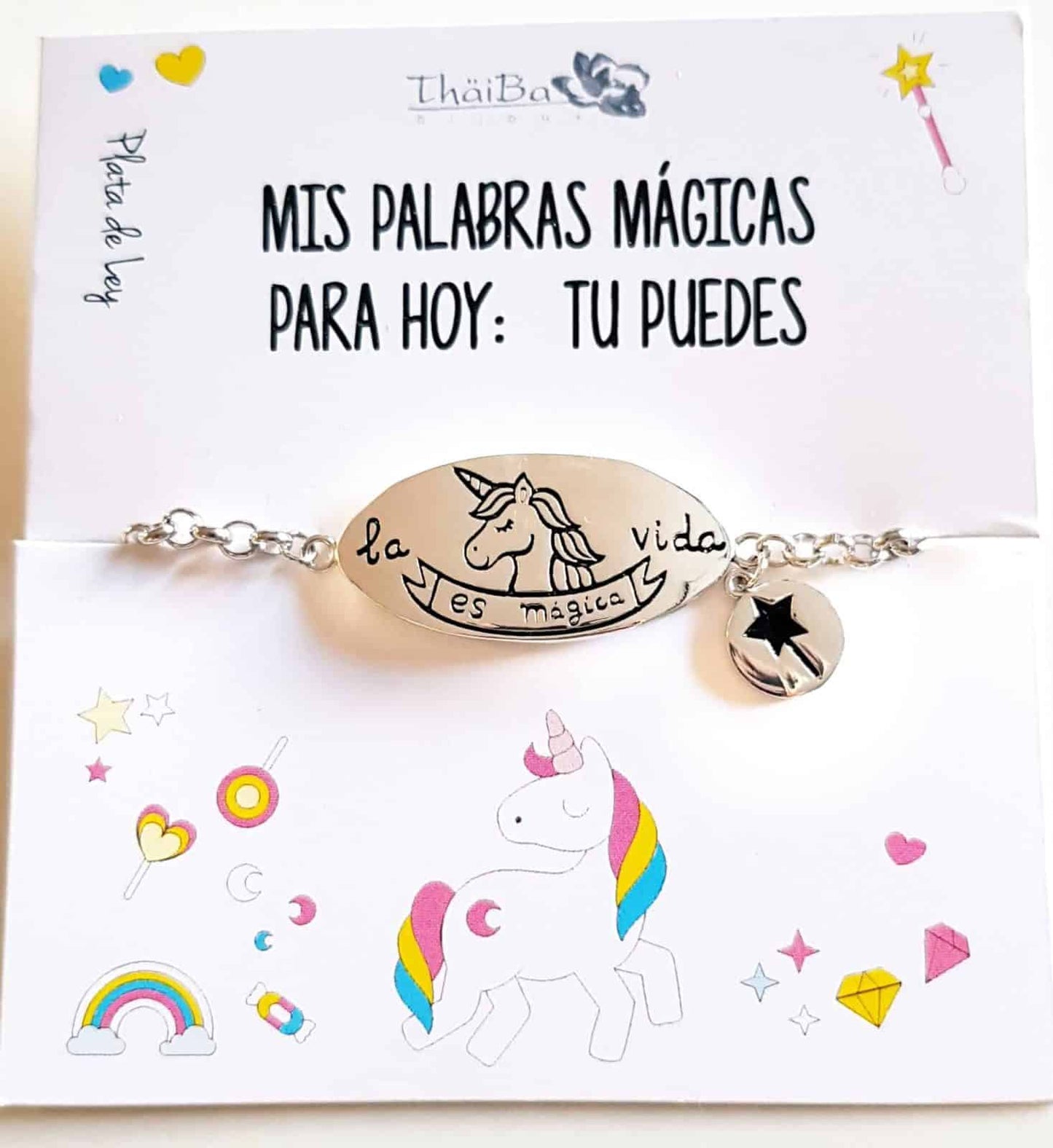 Pulsera unicornio de plata de ley