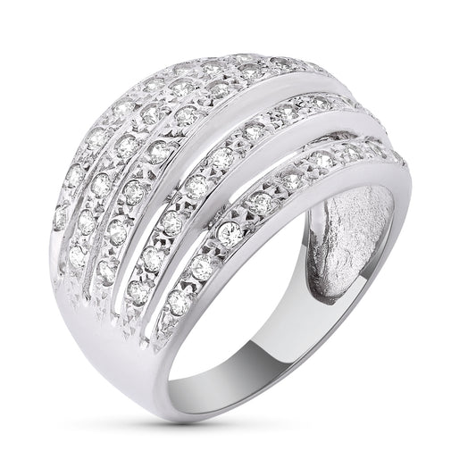 18K SORTIJA ORO BLANCO MACIZA CON CIRCONITAS. ANCHO: 15 MM