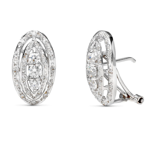 18K PENDIENTES ORO BLANCO JUEGO NOVIA CIRCONITA CIERRE OMEGA 18X10 MM OMEGA