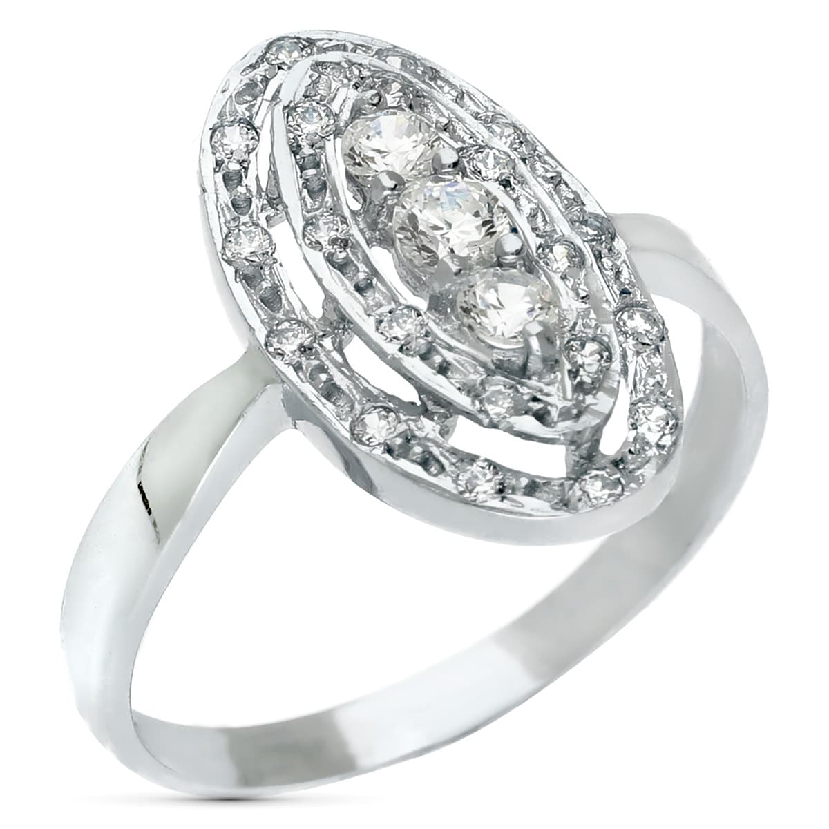 Sortija Lanzadera con Circonitas. Ancho: 18 mm de oro blanco 18K
