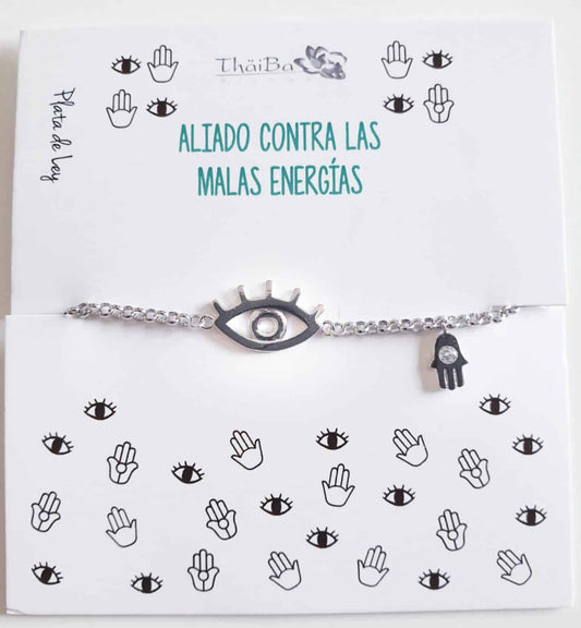 Pulsera ojo y mano protectores de plata de ley - Joyería Zafir
