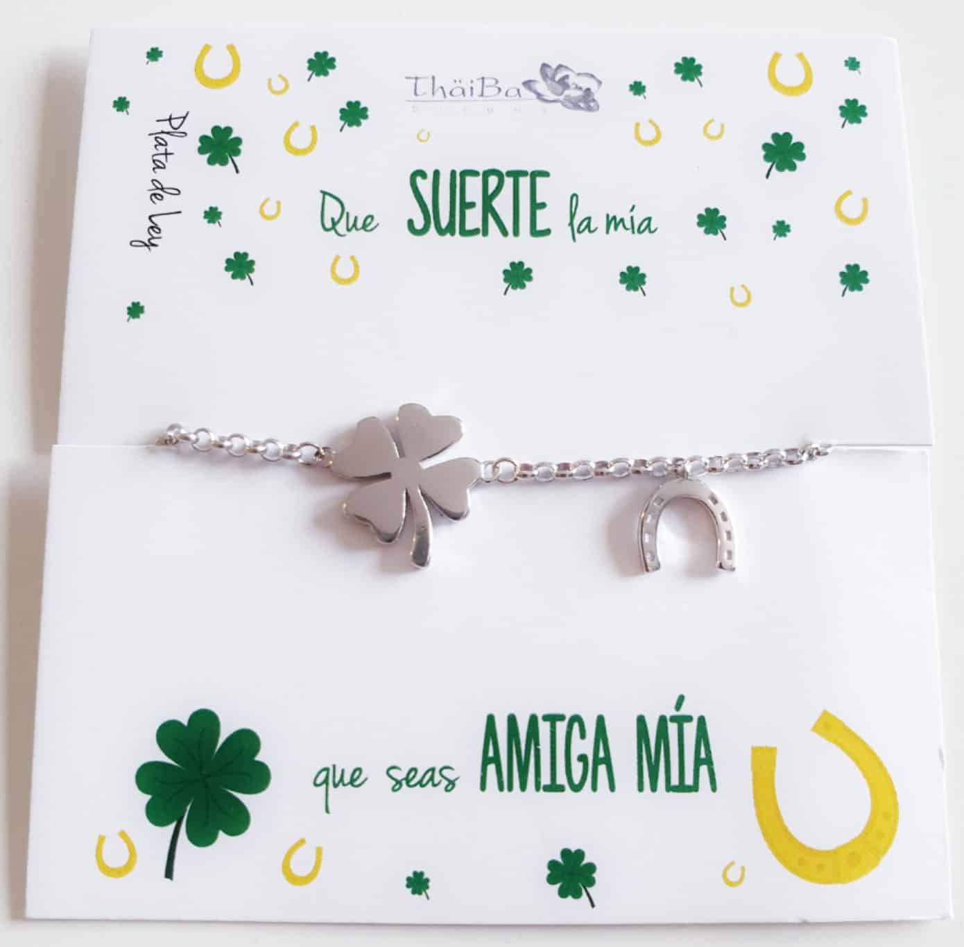 Pulsera trébol herradura de la suerte de plata de ley