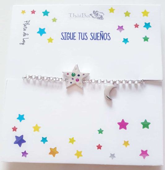 Pulsera estrella multicolor, sueños de plata de ley - Joyería Zafir