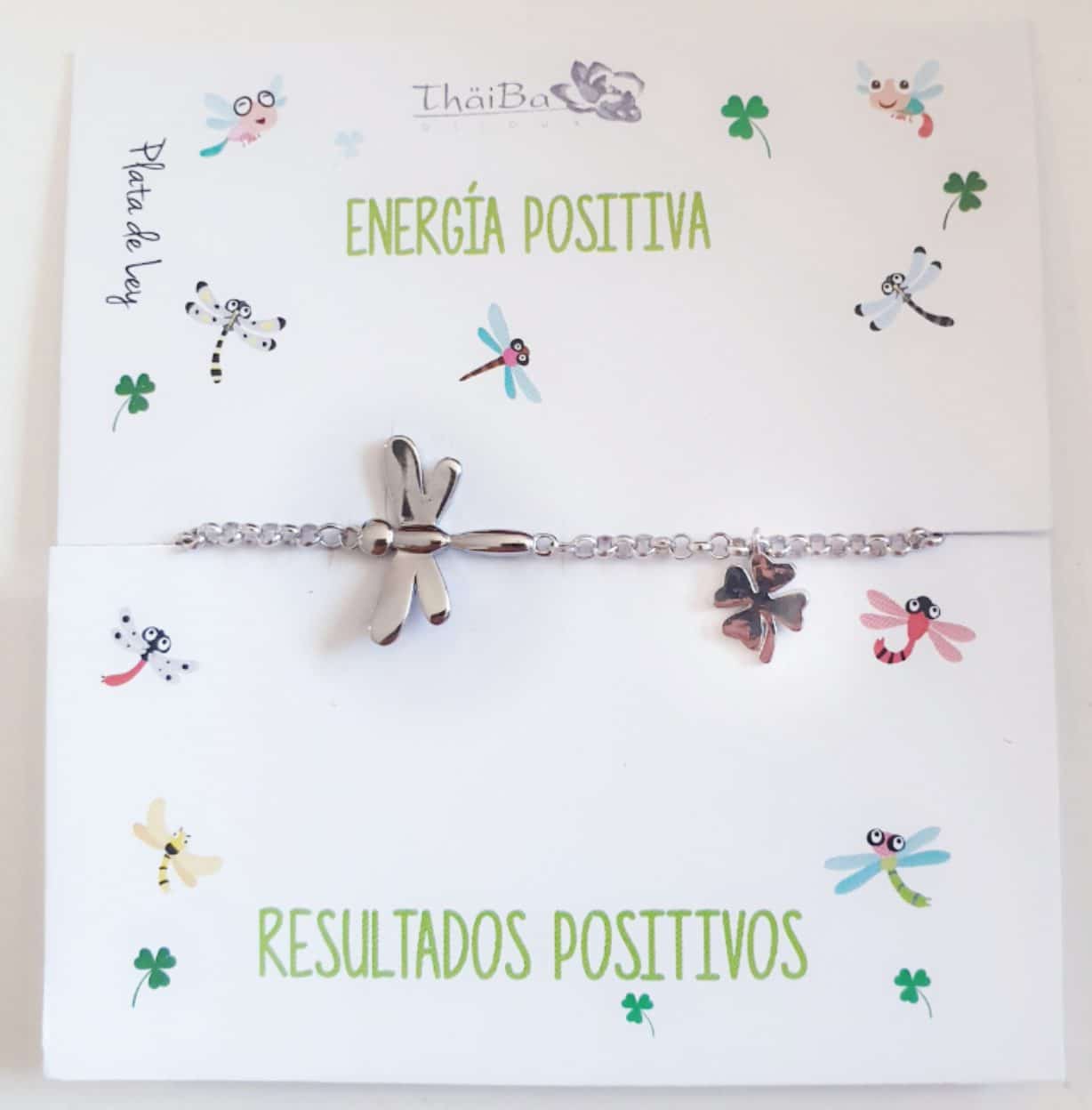 Pulsera libèlula y trèbol de plata de ley