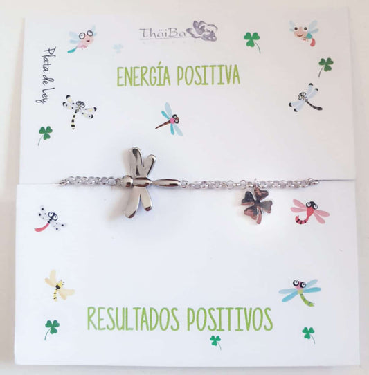 Pulsera libèlula y trèbol de plata de ley - Joyería Zafir