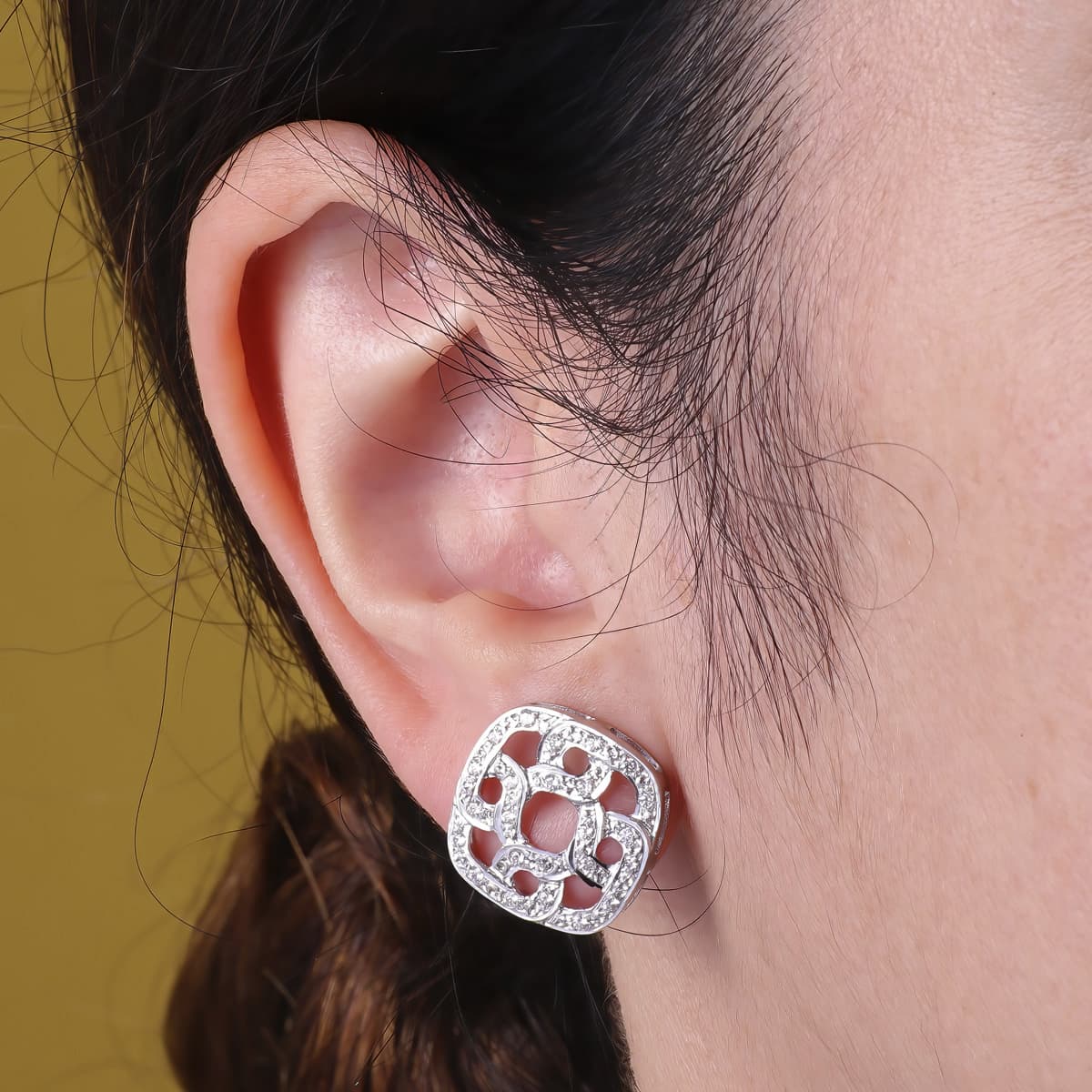 Pendientes Juego Novia 16 x 16 mm de oro blanco 18K