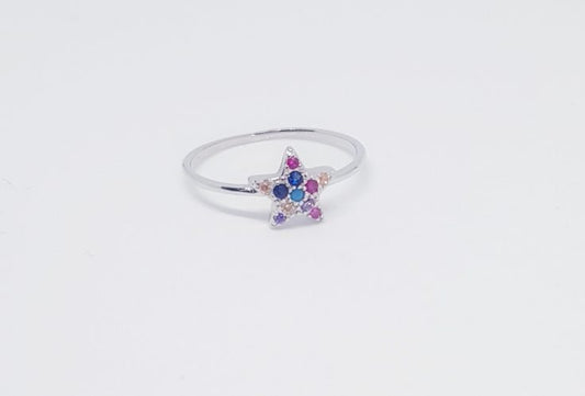 Anillo estrella colorfull de plata de ley