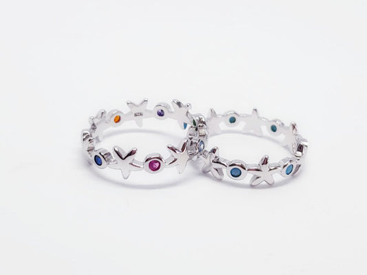 Anillo estrella de mar multicolor de plata de ley