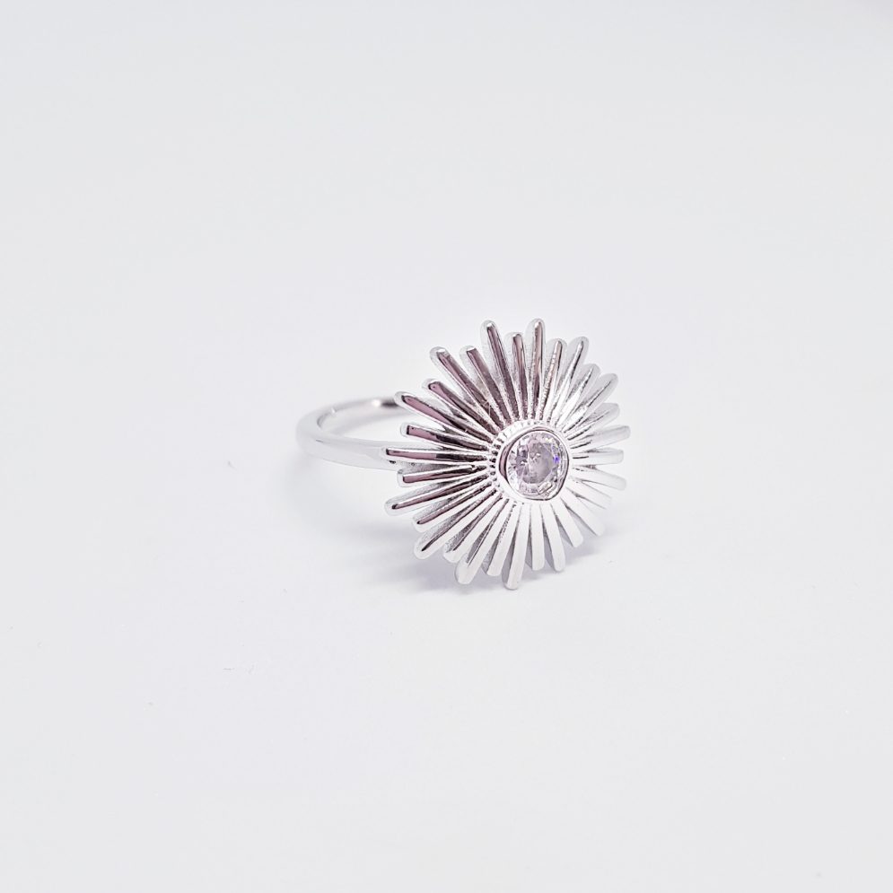 Anillo rayos de sol de plata de ley
