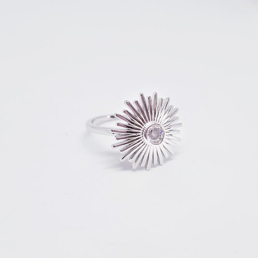 Anillo rayos de sol de plata de ley
