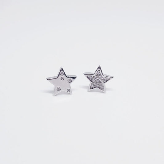 Pendientes estrellas combi de plata de ley - Joyería Zafir