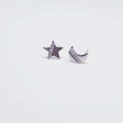 Pendientes luna y estrella línea circonita de plata de ley