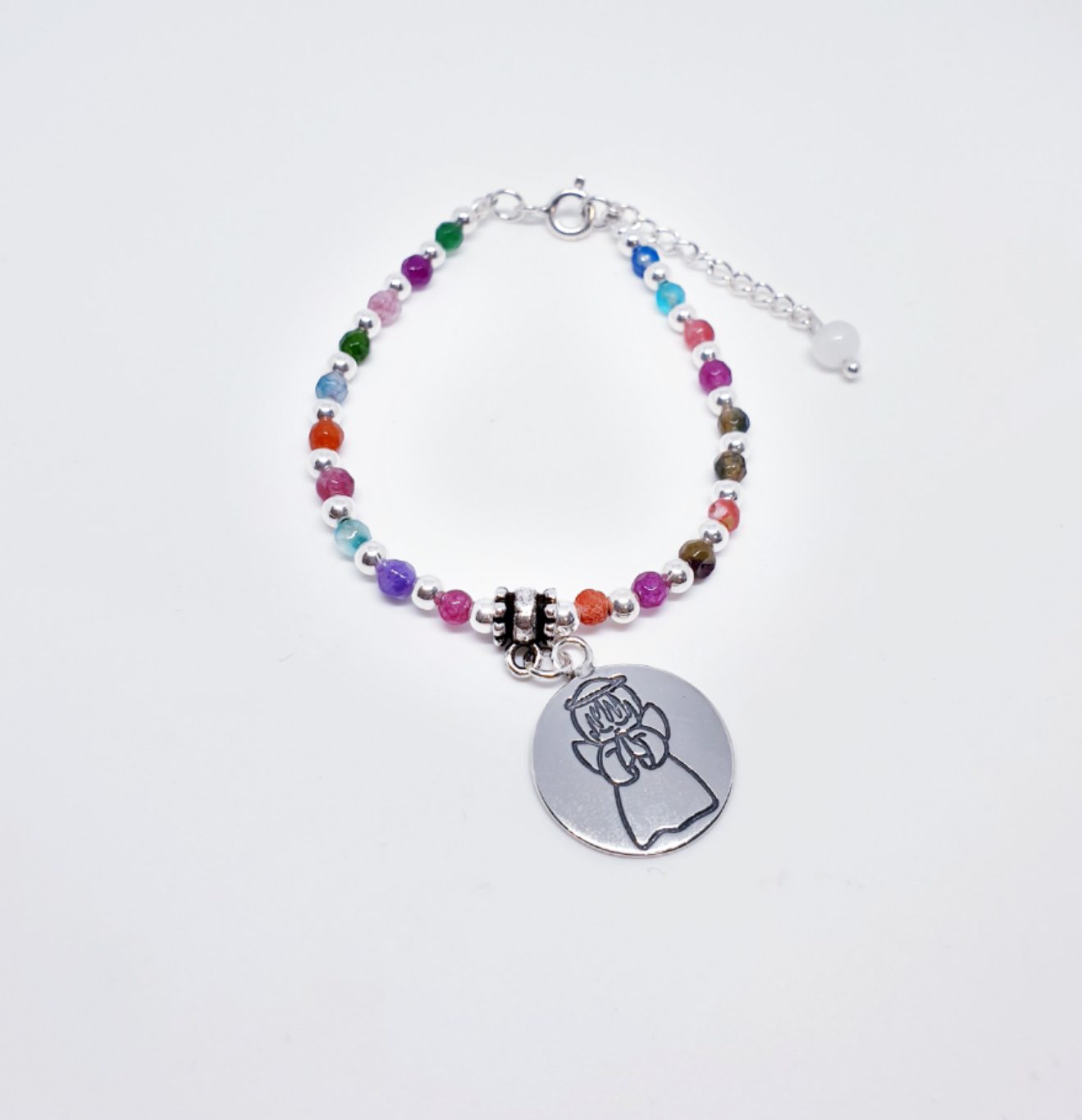 Pulsera niña multicolor angelito de plata de ley