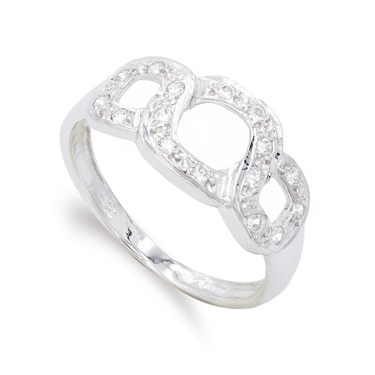 Sortija y Circonitas. Ancho: 9,5 mm de oro blanco 18K