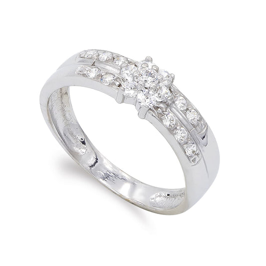 18K SORTIJA ORO BLANCO Y CIRCONITAS. ANCHO: 6 MM