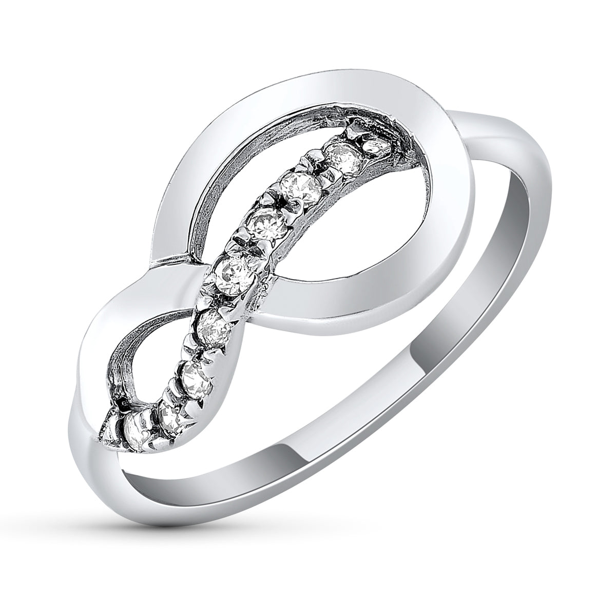 Sortija Nudo con Circonitas. Ancho: 10 mm de oro blanco 18K