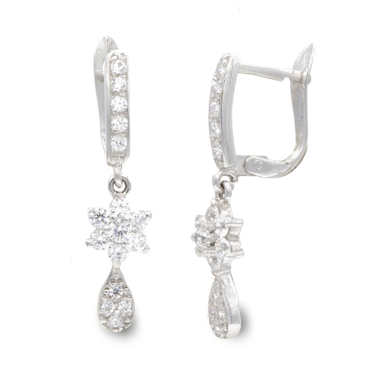18K PENDIENTES ORO BLANCO LARGOS Y CIRCONITA 25X5 MM CIERRE CATALAN