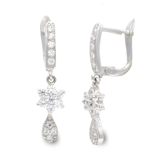 18K PENDIENTES ORO BLANCO LARGOS Y CIRCONITA 25X5 MM CIERRE CATALAN
