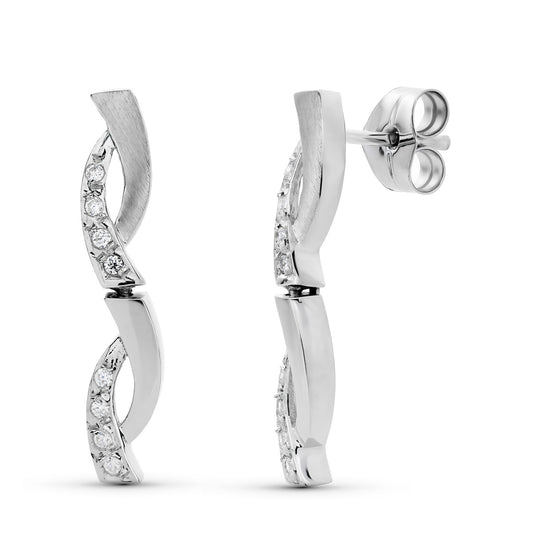 18K PENDIENTES ORO BLANCO CIRCONITA 25X4 MM CIERRE PRESION