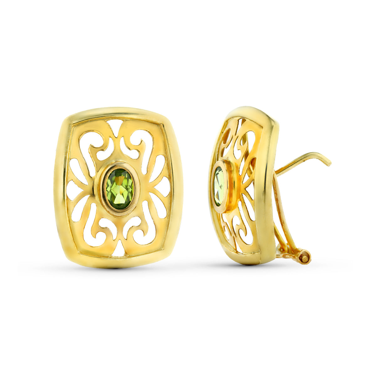 Pendientes Calados con Olivina. de oro amarillo 18K