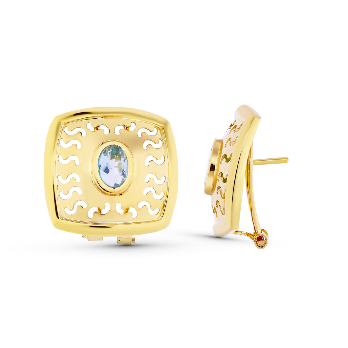 Pendientes Piedra Oval Calado de oro amarillo 18K