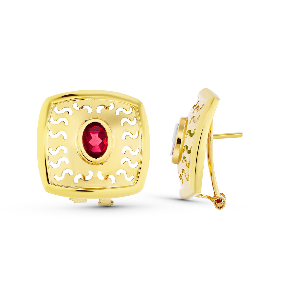 Pendientes Piedra Oval Calado de oro amarillo 18K