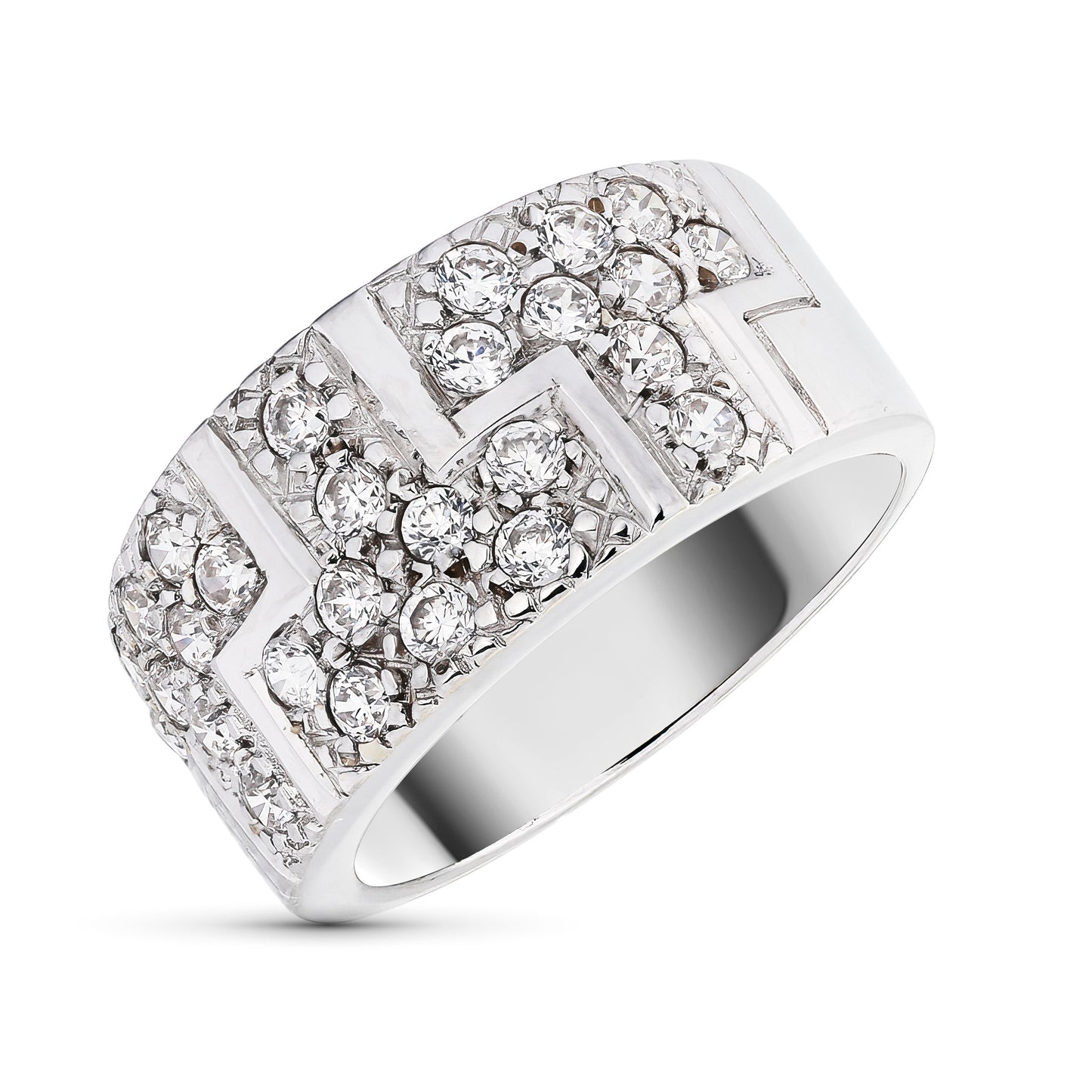 18K SORTIJA ORO BLANCO DETALLES BRILLO CON CIRCONITAS. ANCHO: 10 MM