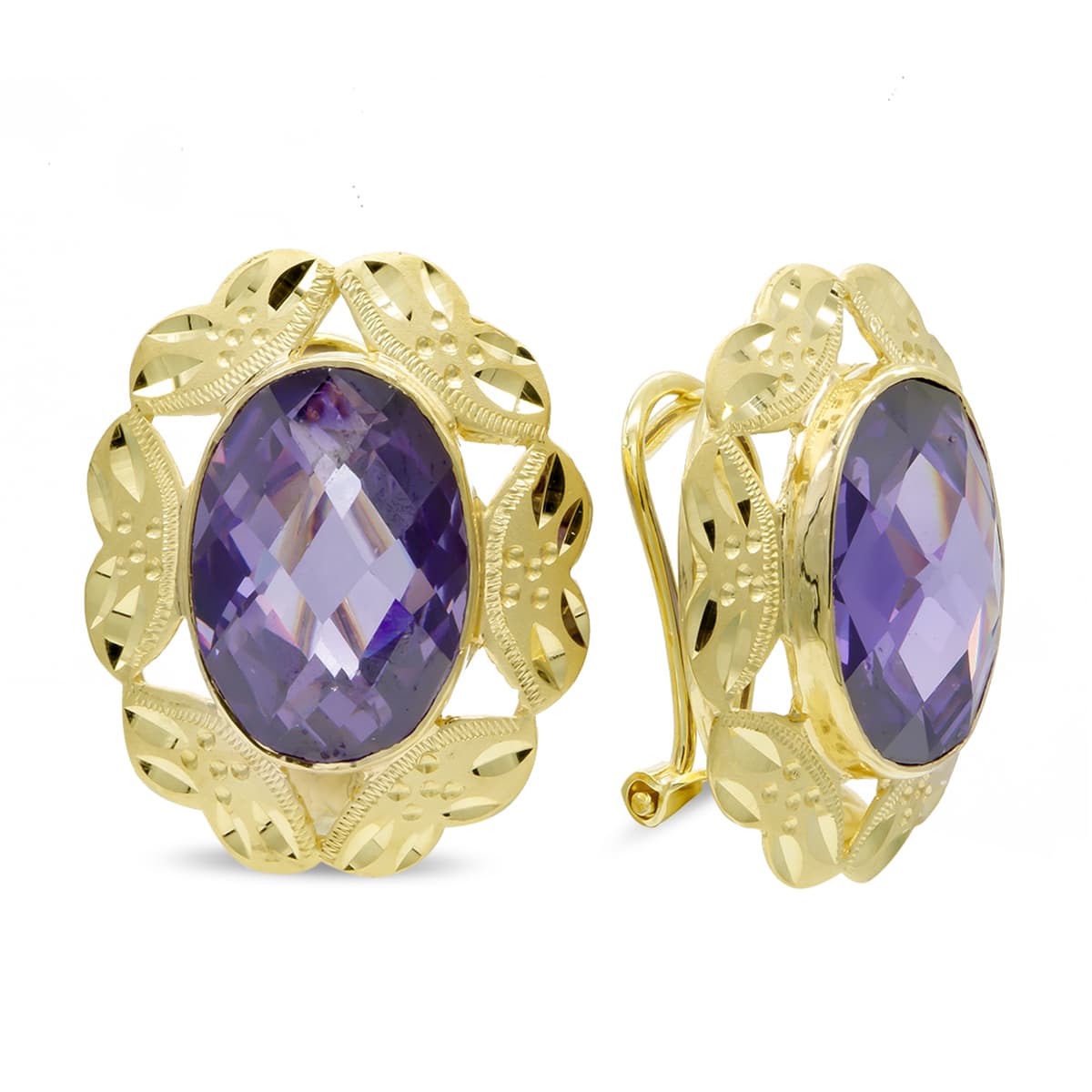 Pendientes Piedra Oval Amatista 14 x 10 mm de oro amarillo 18K