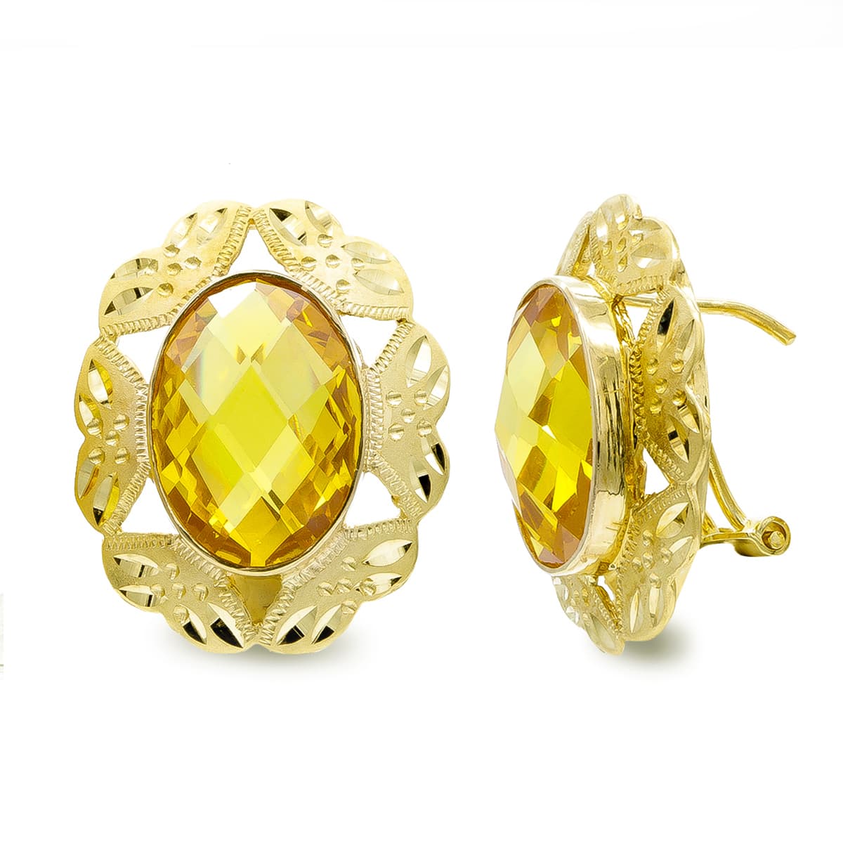 Pendientes Piedra Oval Topacio 14 x 10 mm de oro amarillo 18K