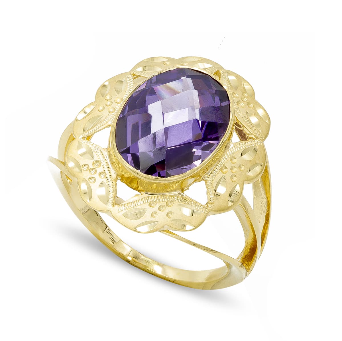 18K SORTIJA ORO AMARILLO CON PIEDRA OVAL AMATISTA. MEDIDA: 14X10 MM