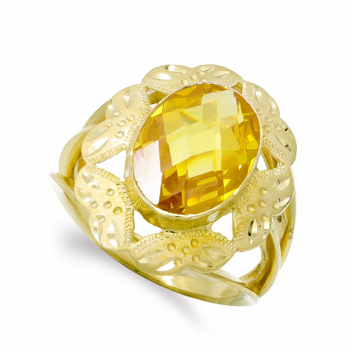 Sortija con Piedra Oval Topacio. Medida: 14 x 10 mm de oro amarillo 18K